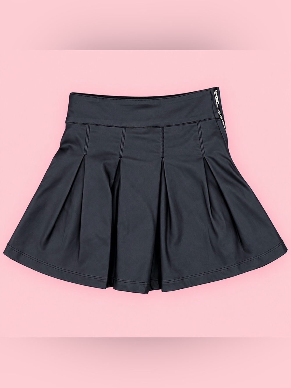 GB Girls Black Pleated A-Line Skirt Side Zip Size 6